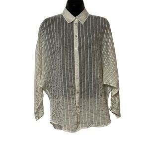 Elizabeth & James Ivory Striped Tencel Cotton Oversized Dolman Semi Sheer Top M